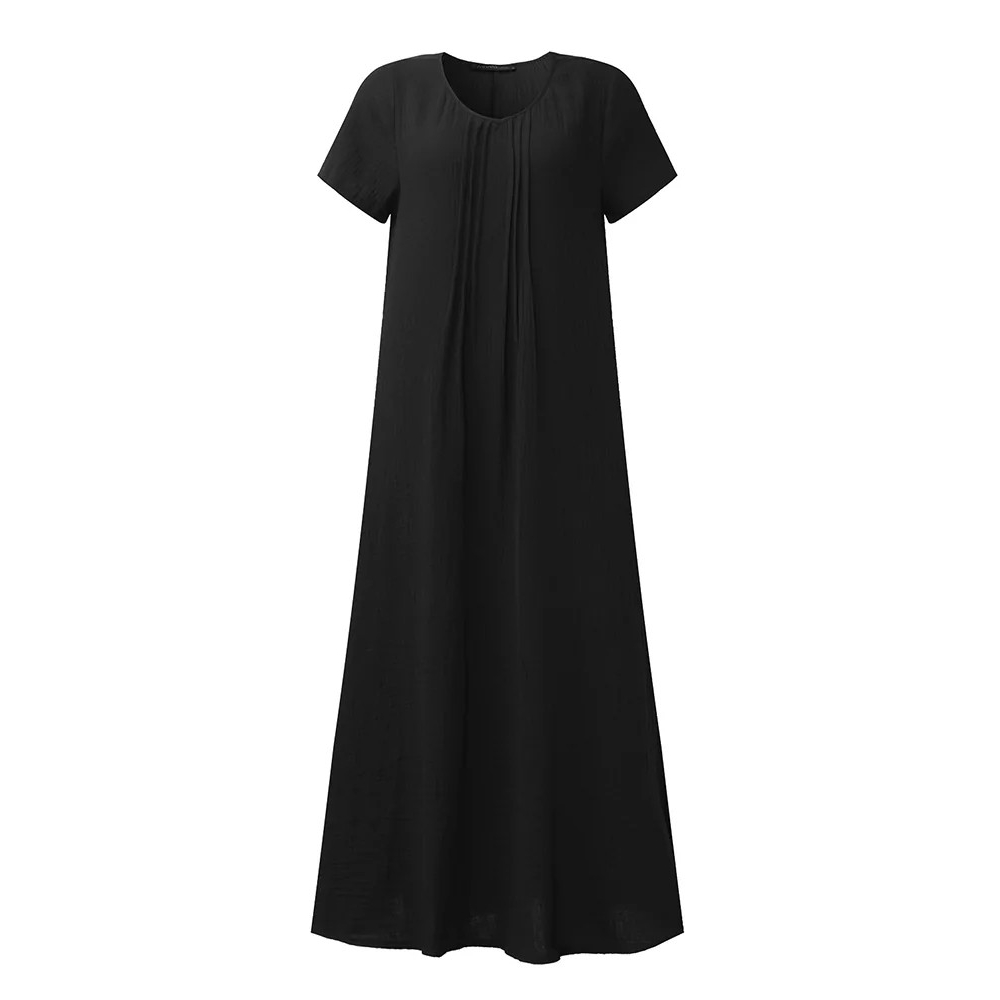 Casual Vintage Pleat Pure Color Maxi Dress