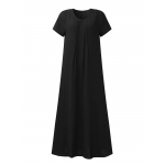 Casual Vintage Pleat Pure Color Maxi Dress