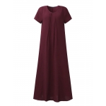 Casual Vintage Pleat Pure Color Maxi Dress