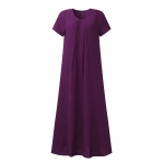 Casual Vintage Pleat Pure Color Maxi Dress