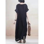 Casual Vintage Pleat Pure Color Maxi Dress