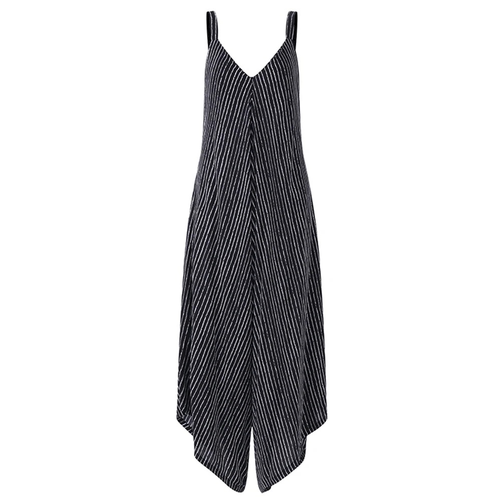 Sexy Women Spaghetti Strap V-Neck Striped Wide Leg Jumpsuit