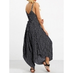 Sexy Women Spaghetti Strap V-Neck Striped Wide Leg Jumpsuit