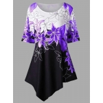 Women Elegant Floral Print Irregular Hem Blouse