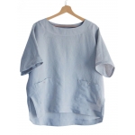 Plus Size M-5XL Casual O-neck Short Sleeves Solid Color Blouse with Pockets