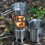 AOTU Camping Stove Set Portable Wood Burning Furnace Picnic Pot Portable Stainless Steel Cookware