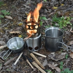AOTU Camping Stove Set Portable Wood Burning Furnace Picnic Pot Portable Stainless Steel Cookware