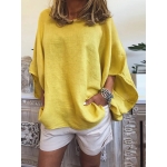 Plus size Solid Color Breathable Batwing Sleeve Loose Blouse
