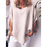 Plus size Solid Color Breathable Batwing Sleeve Loose Blouse