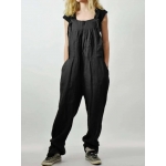 Casual Women Loose Solid Color Sleeveless Strap Jumpsuit with Pockets