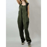 Casual Women Loose Solid Color Sleeveless Strap Jumpsuit with Pockets