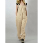 Casual Women Loose Solid Color Sleeveless Strap Jumpsuit with Pockets