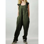 Casual Women Loose Solid Color Sleeveless Strap Jumpsuit with Pockets