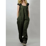 Casual Women Loose Solid Color Sleeveless Strap Jumpsuit with Pockets