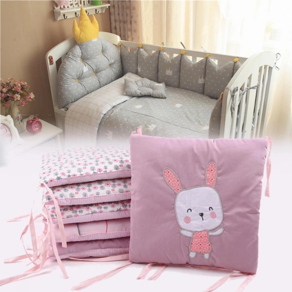 6Pcs Set Cotton Cot Bumper Baby Crib Infant Toddler Nursery Bed Protector Pillow