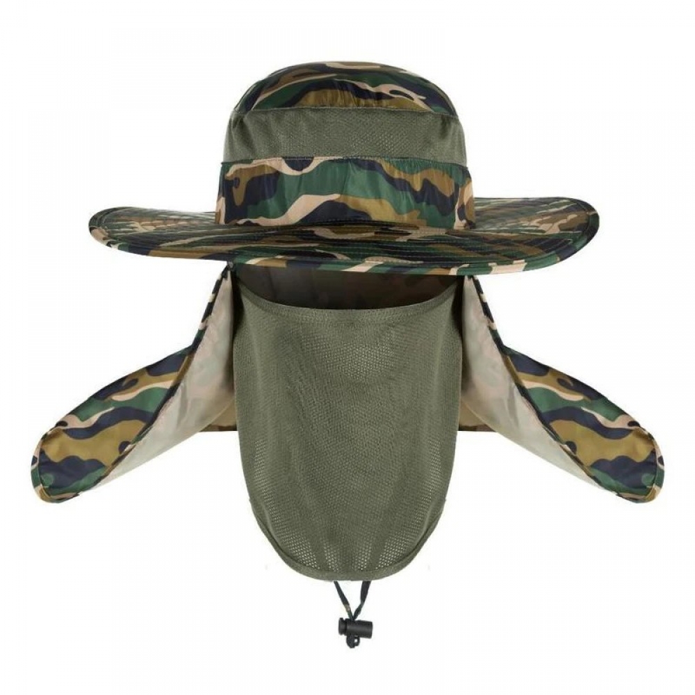 AOTU Camouflage Fishing Hat Adjustable Anti UV Anti Mosquito Mesh Mask Camping Hunting Neck Cover Protection Cap