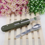 YXHW Multifunctional Stainless Steel Tableware Folding Fork Spoon Opener Blade Outdoor Camping Picnic