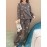 Women Funny Cartoon Cat Print Round Neck Pocket Long Sleeve Home Pajama Set