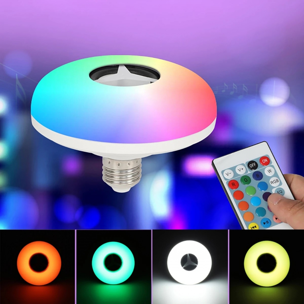 Wireless bluetooth LED Light Speaker Bulb RGB E27 12W Music Playing Lamp Remote