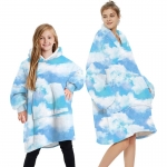 Winter Warm Hoodie Blanket Double-sided Wearable Fleece Plush Sweatshirt Kids Bathrobe Sofa Cozy Blanket