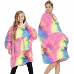 Winter Warm Hoodie Blanket Double-sided Wearable Fleece Plush Sweatshirt Kids Bathrobe Sofa Cozy Blanket