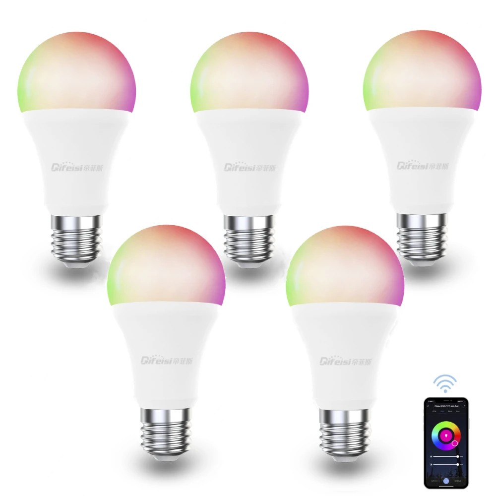 5Pcs Difeisi DFS-EC-0001 E27 9W WIFI A60 RGB+CCT Smart Bulb 810LM AC220-240V Works with Alexa and Google Assistant