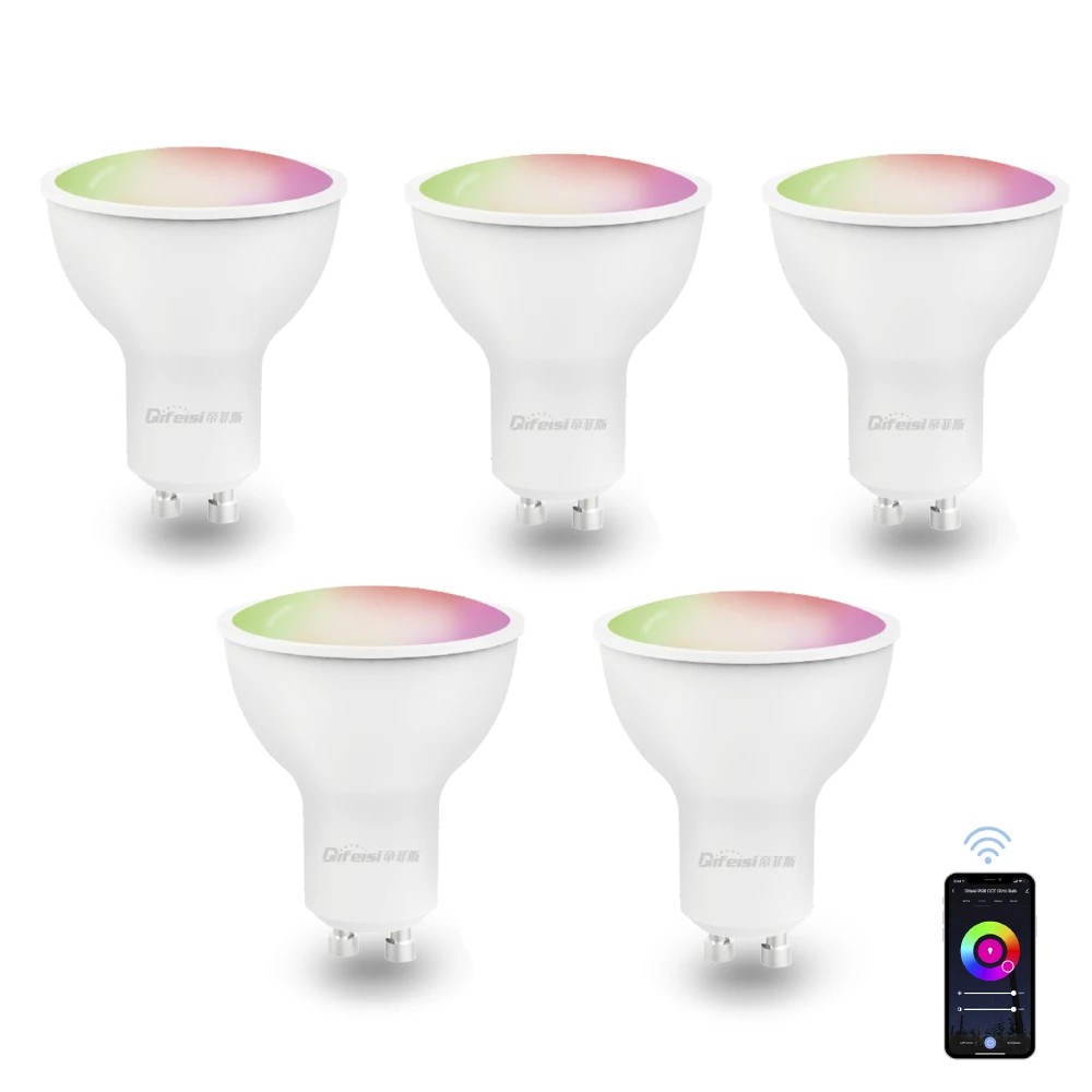5Pcs Difeisi DFS-EC-G001 GU10 Smart Bulb 450LM Color Temperature 2700K-6500K Works with Alexa and Google Assistant