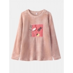 Women Flamingo Embroidery Flannel Thick Pineapple Print Pants Plus Size Pajamas Sets