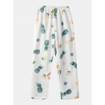 Women Flamingo Embroidery Flannel Thick Pineapple Print Pants Plus Size Pajamas Sets