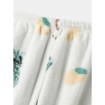 Women Flamingo Embroidery Flannel Thick Pineapple Print Pants Plus Size Pajamas Sets