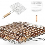 IPRee®  Iron Wire Barbecue Grilling Basket BBQ Net Wooden Handle Meat Fish Clip Holder