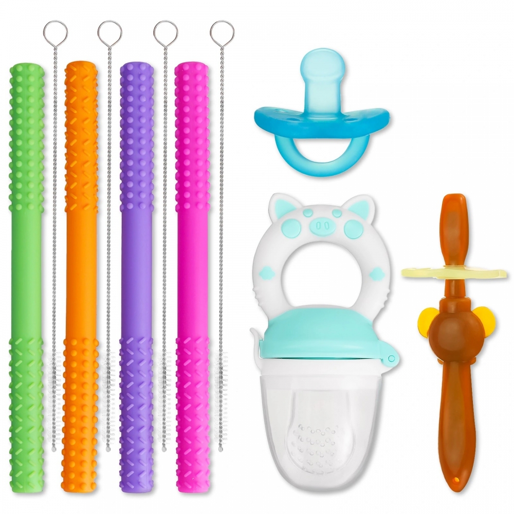 CAMTOA Baby Teething Bars Flexible Easy to Hold Silicone Hollow Teething Tube