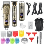 3-in-1 Embossed Retro Hair Clipper LCD Liquid Crystal Display Hair Trimmer High Power USB Charging Hair Shaver