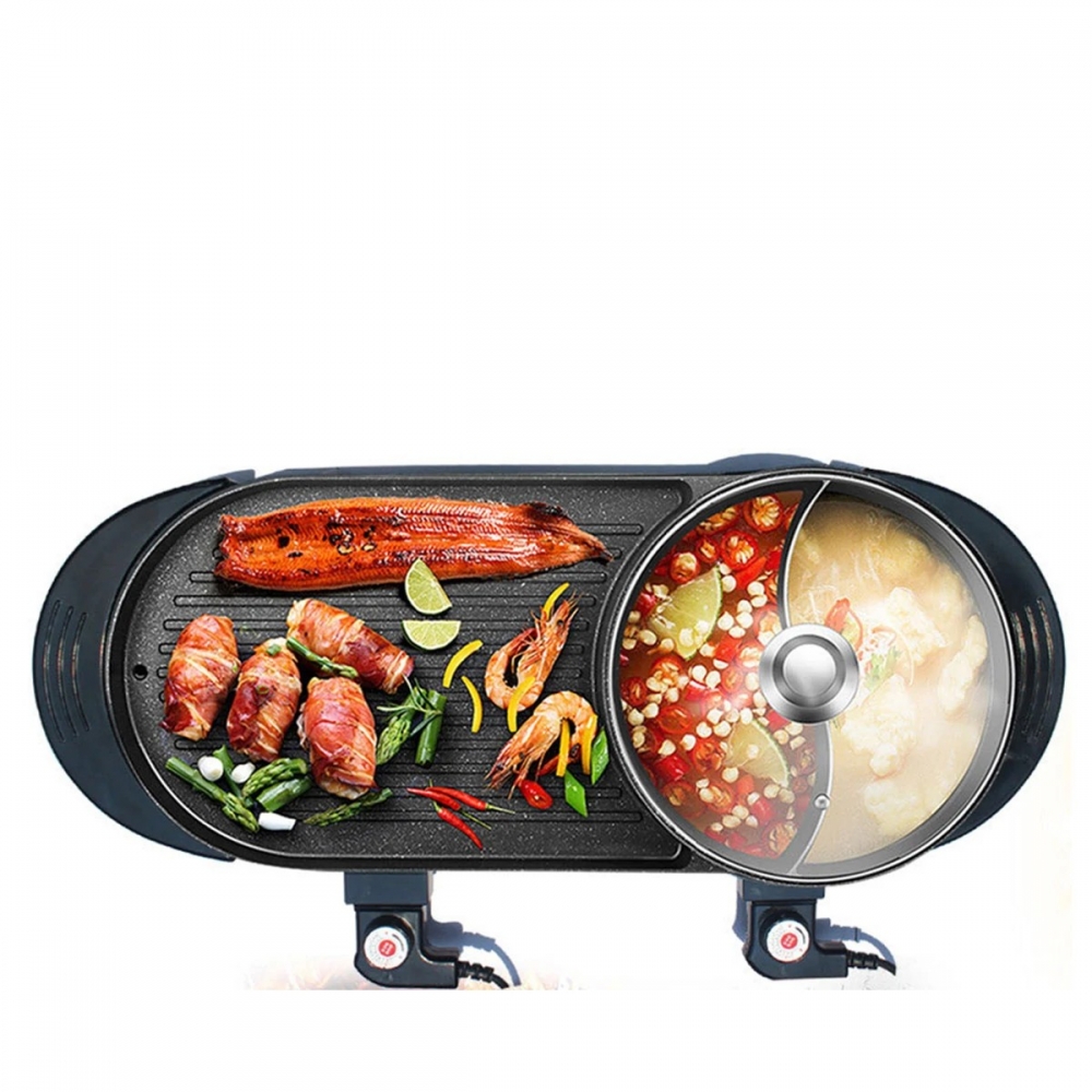 2 In1 220V 2700W Electric Grill Hot Pot Oven BBQ Pan Teppanyaki Smokeless Cooker With 5 Levels of Temperature Adjustment - Generic - Electric Grills - BBC-1942907 - bargainbasement.club
