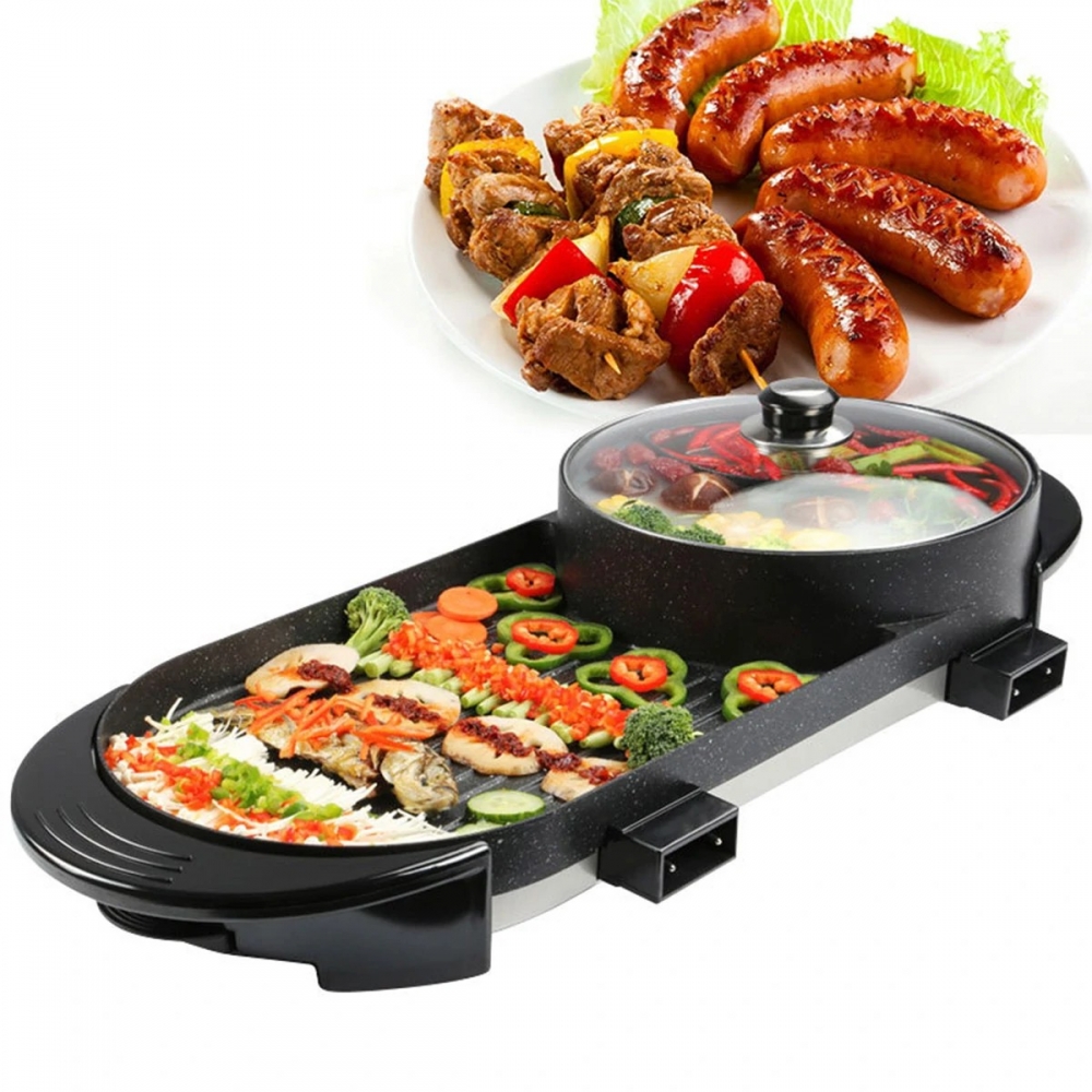 2 In1 220V 2700W Electric Grill Hot Pot Oven BBQ Pan Teppanyaki Smokeless Cooker With 5 Levels of Temperature Adjustment - Generic - Electric Grills - BBC-1942907 - bargainbasement.club