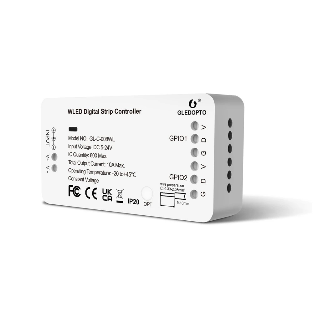 GLEDOPTO WLED Strip Light Controller 5-24V WS2812B WS2811 SK6812 TM1814 WS2813 WS2815 RGBIC LED Digital Strip Wifi Controller