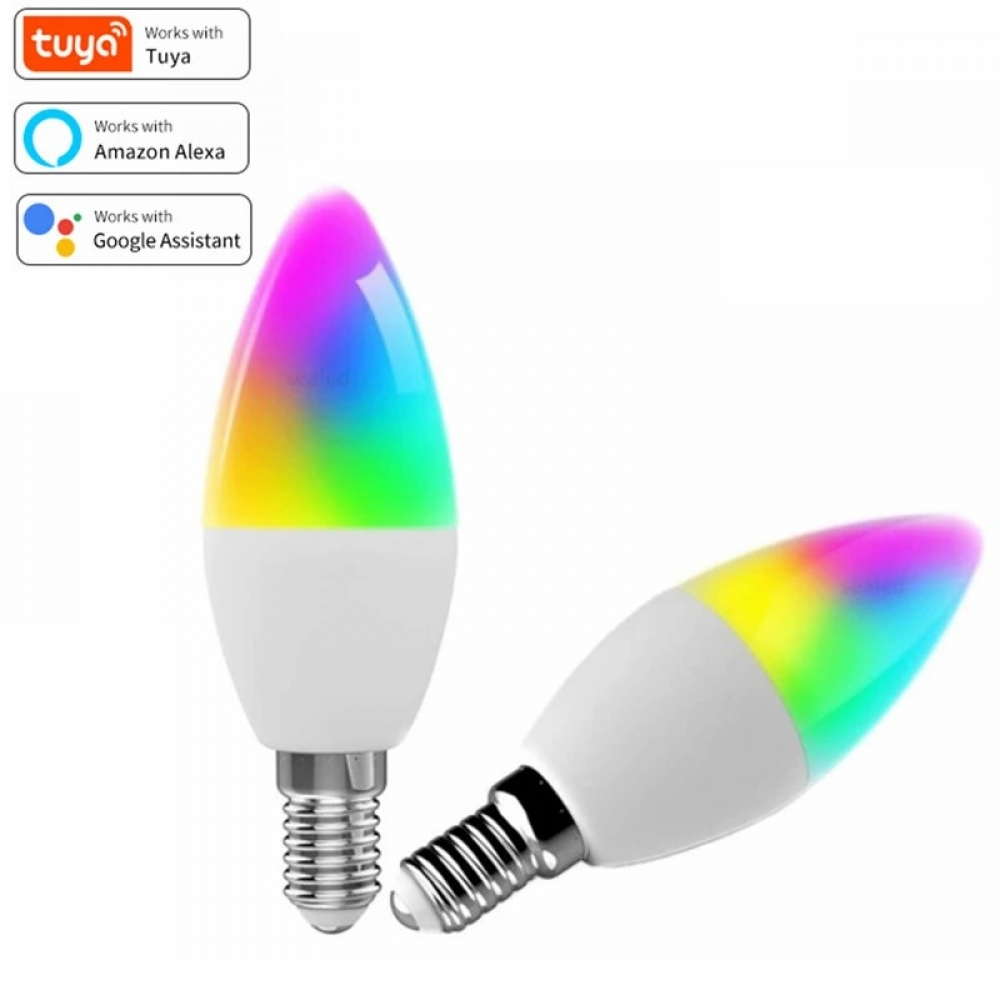 5W WiFi Smart Bulb E14 RGB+WW+CW Works With TUYA APP Alexa Compatible 2.4GHz Voice Control Energy Efficient LED