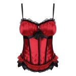 Sexy Pink Women Strap Lace Satin Corset Bustier
