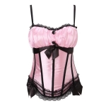 Sexy Pink Women Strap Lace Satin Corset Bustier
