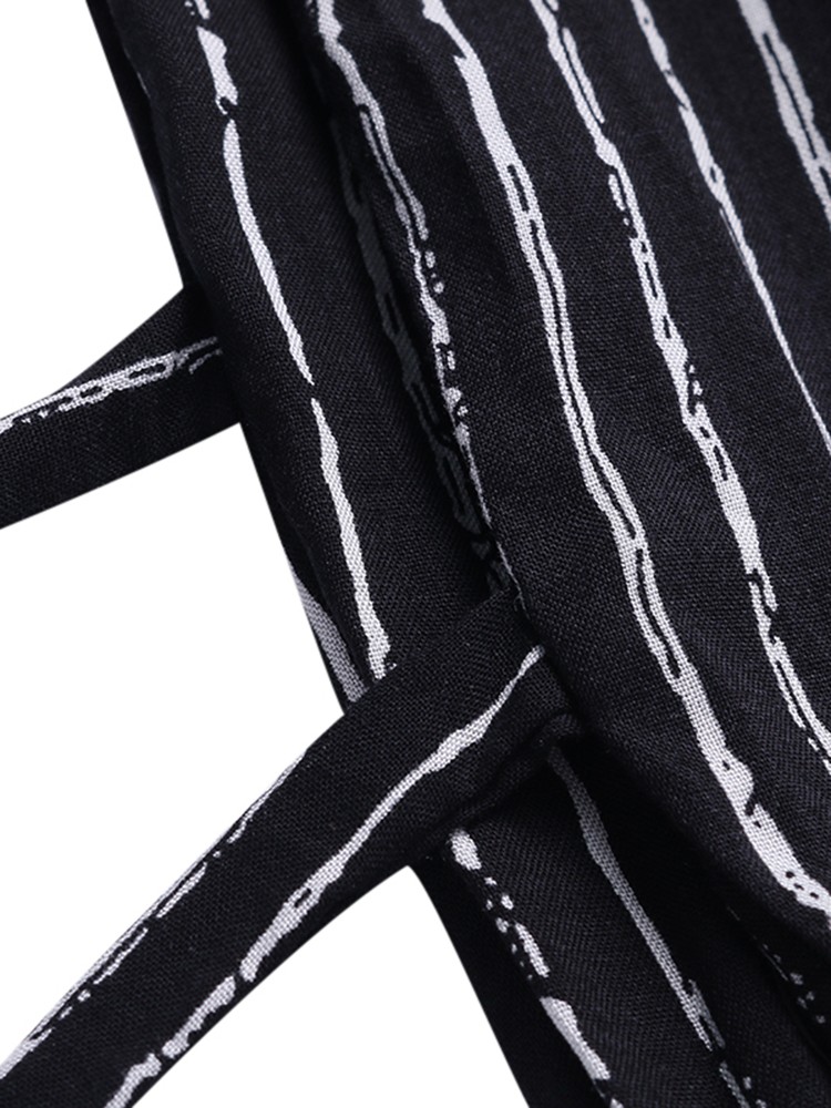 Sexy Women Spaghetti Strap V-Neck Striped Wide Leg Jumpsuit