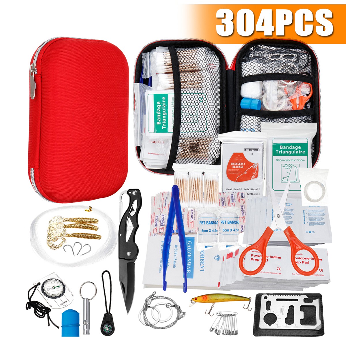 Full 304PCS Outdoor Emergency Survival Kit Gear Medical Bag for Home Office Car Boat Camping Hiking