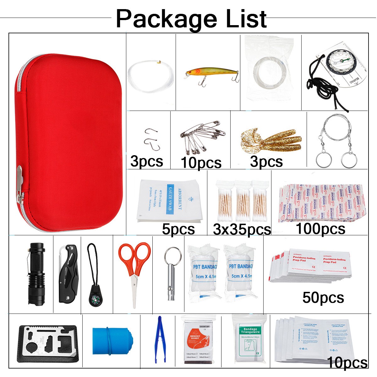 Full 304PCS Outdoor Emergency Survival Kit Gear Medical Bag for Home Office Car Boat Camping Hiking