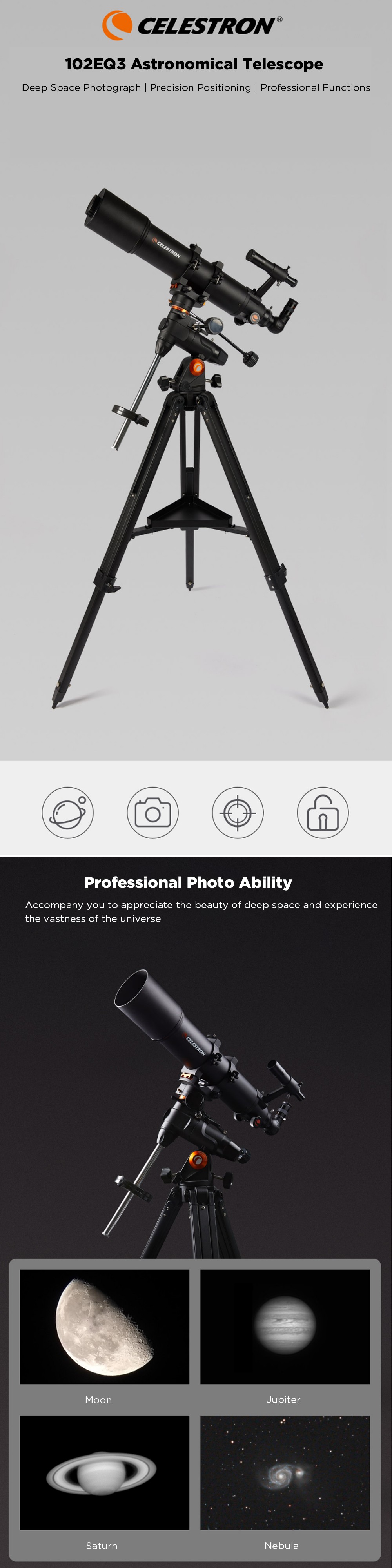 CELESTRON SCTW-102EQ3 Astronomical Telescope 330X Magnification with Tripod 2 Eyepieces Profession Science Telescope Camping Travel From Xiaomi Youpin