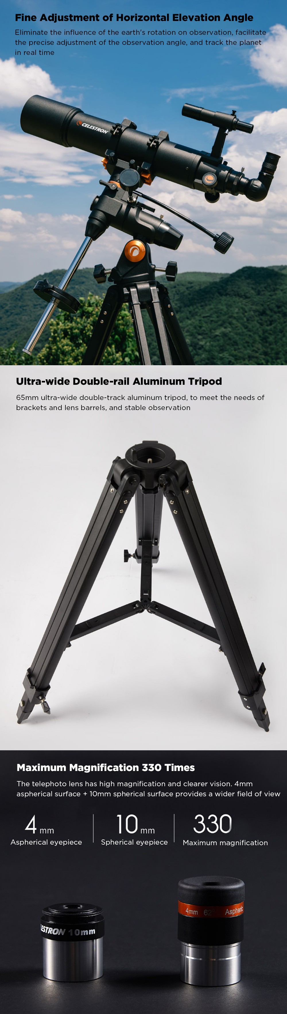 CELESTRON SCTW-102EQ3 Astronomical Telescope 330X Magnification with Tripod 2 Eyepieces Profession Science Telescope Camping Travel From Xiaomi Youpin