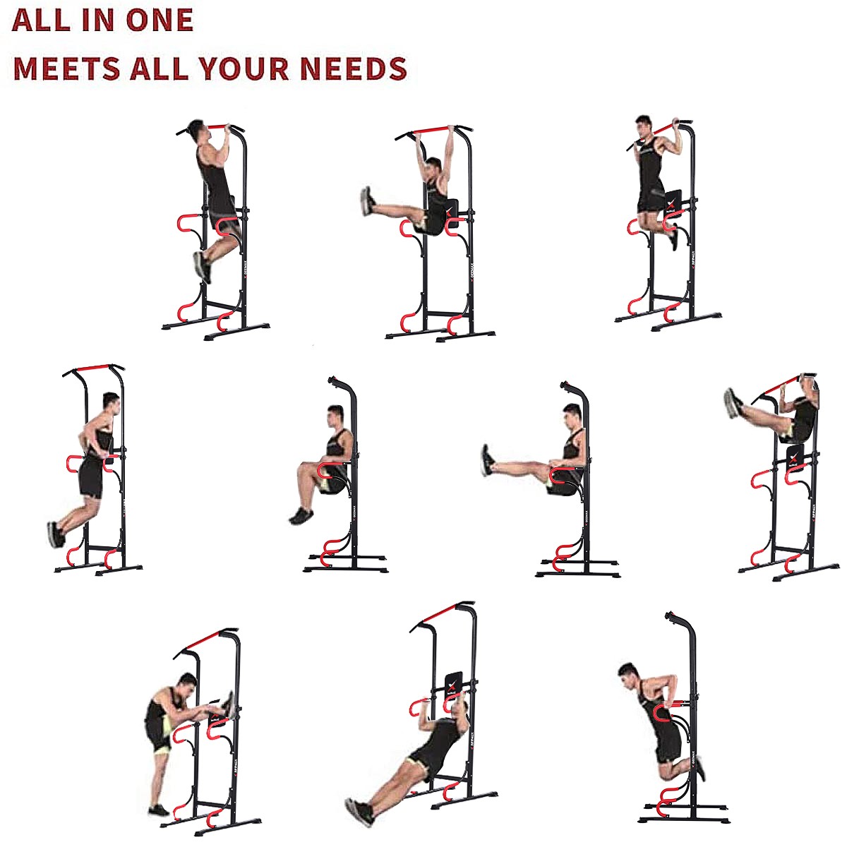 GEEMAX 150-230CM Adjustable Heavy Duty Power Tower Dip Station Pull Up Bar Strength Training Indoor Home Gym Fitness Exercise Tools Dip Tissure Home Gym