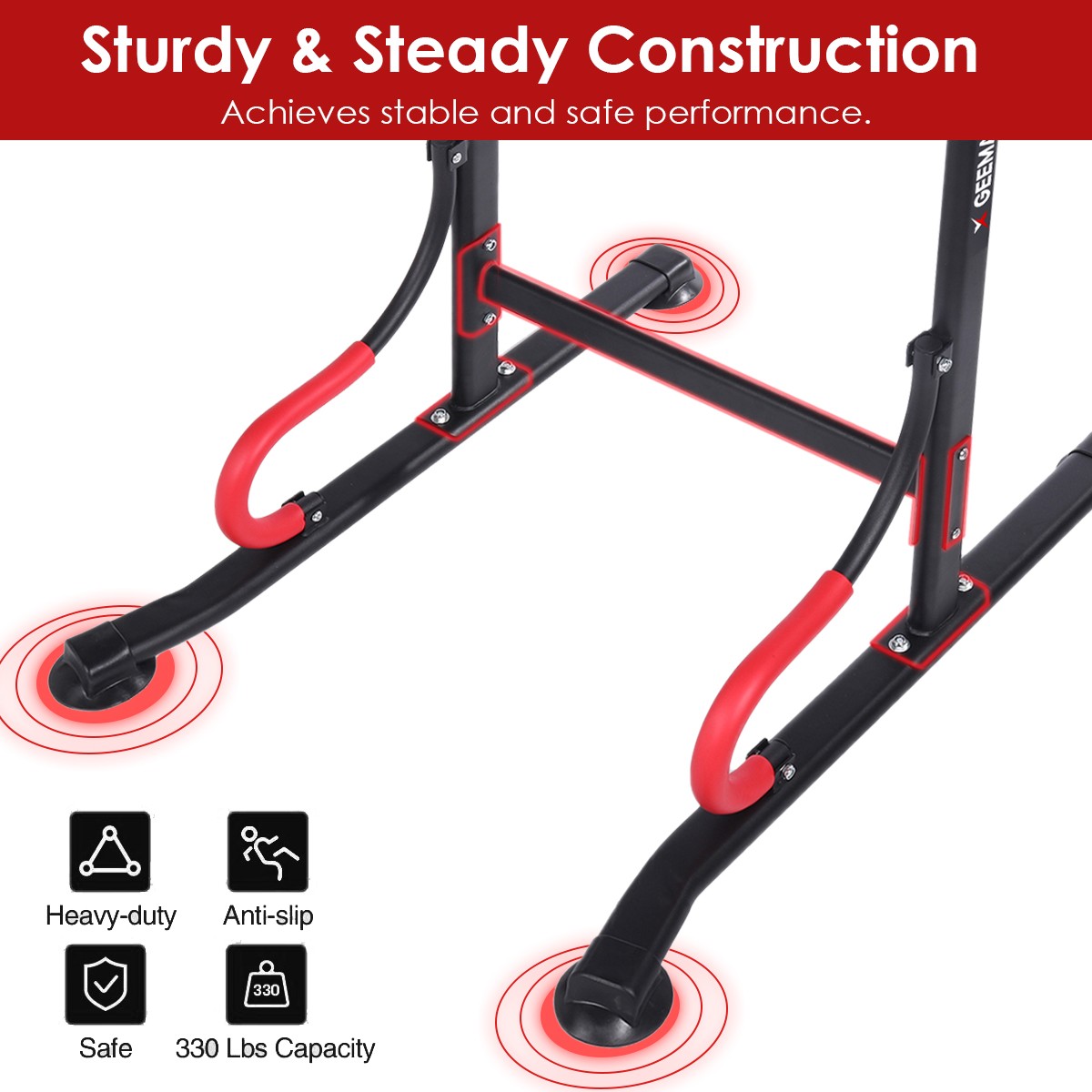 GEEMAX 150-230CM Adjustable Heavy Duty Power Tower Dip Station Pull Up Bar Strength Training Indoor Home Gym Fitness Exercise Tools Dip Tissure Home Gym