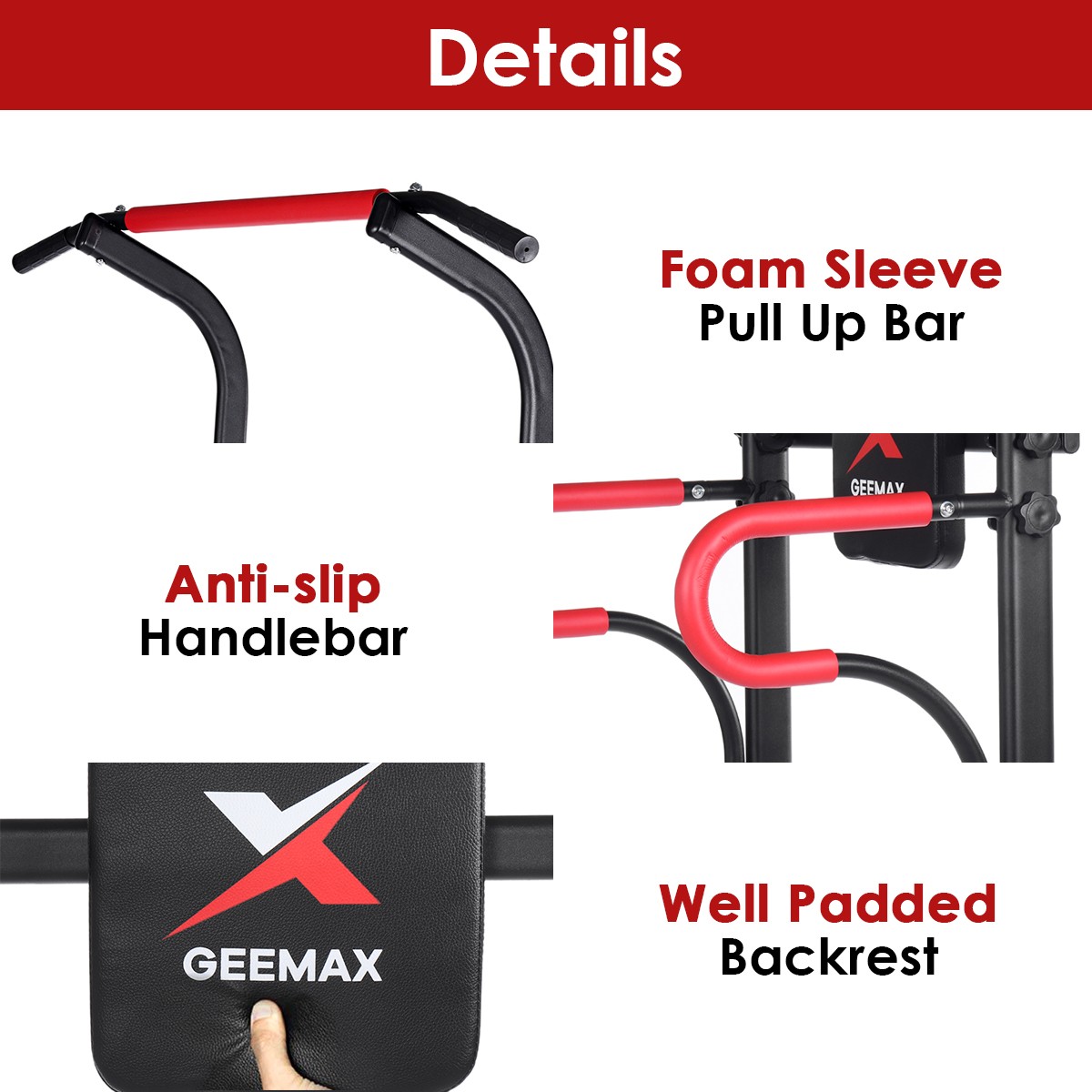 GEEMAX 150-230CM Adjustable Heavy Duty Power Tower Dip Station Pull Up Bar Strength Training Indoor Home Gym Fitness Exercise Tools Dip Tissure Home Gym